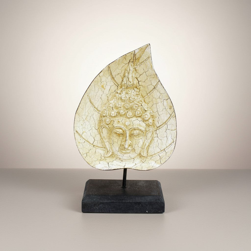 Buddha Face on Leaf White Accent for your Home or Office Decor