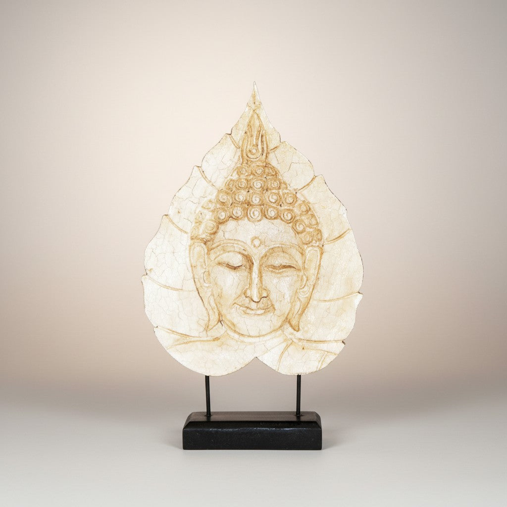 Buddha Face on Leaf White Accent 9.5" x 15"