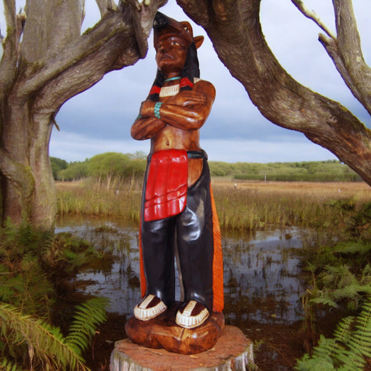 Native American Themed Hand Carved Statue 40" Tall Solid Wood