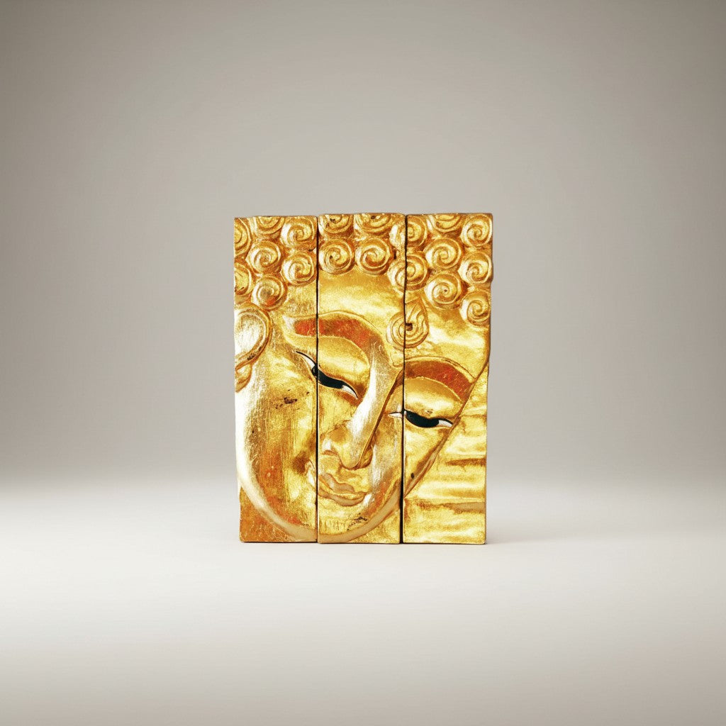 Face of Golden Buddha 8" x 10" Three Panels