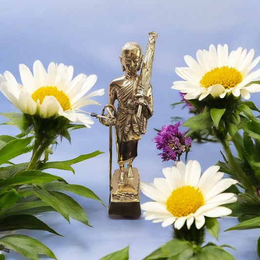 Cast Bronze Traveling Monk with Umbrella