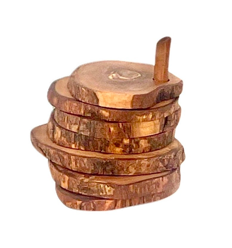 Olive Wood Coaster Set with Holder 7 Pcs