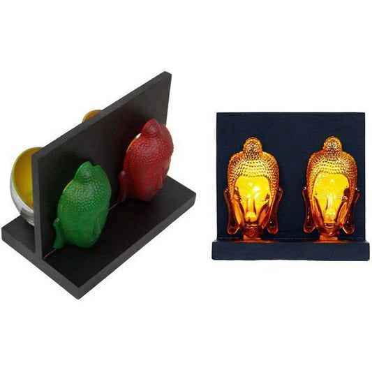 Colored Glass Buddha Head Tea Light Candle Holder 3 x 1.5 x 5"