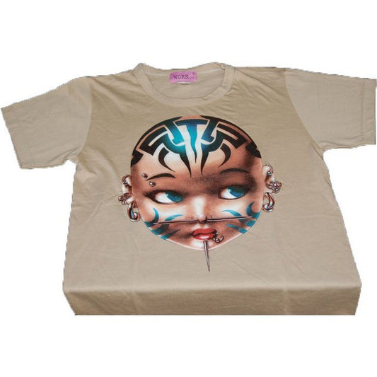 Cream T-Shirt with Baby Face-Small