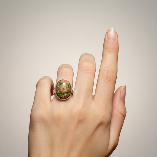 Unakite Finger Ring Adjustable Size Unisex