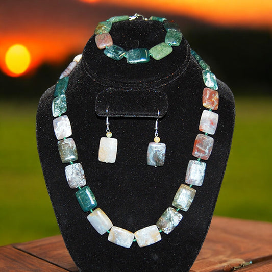 Agate Necklace Earring Jewelry Set