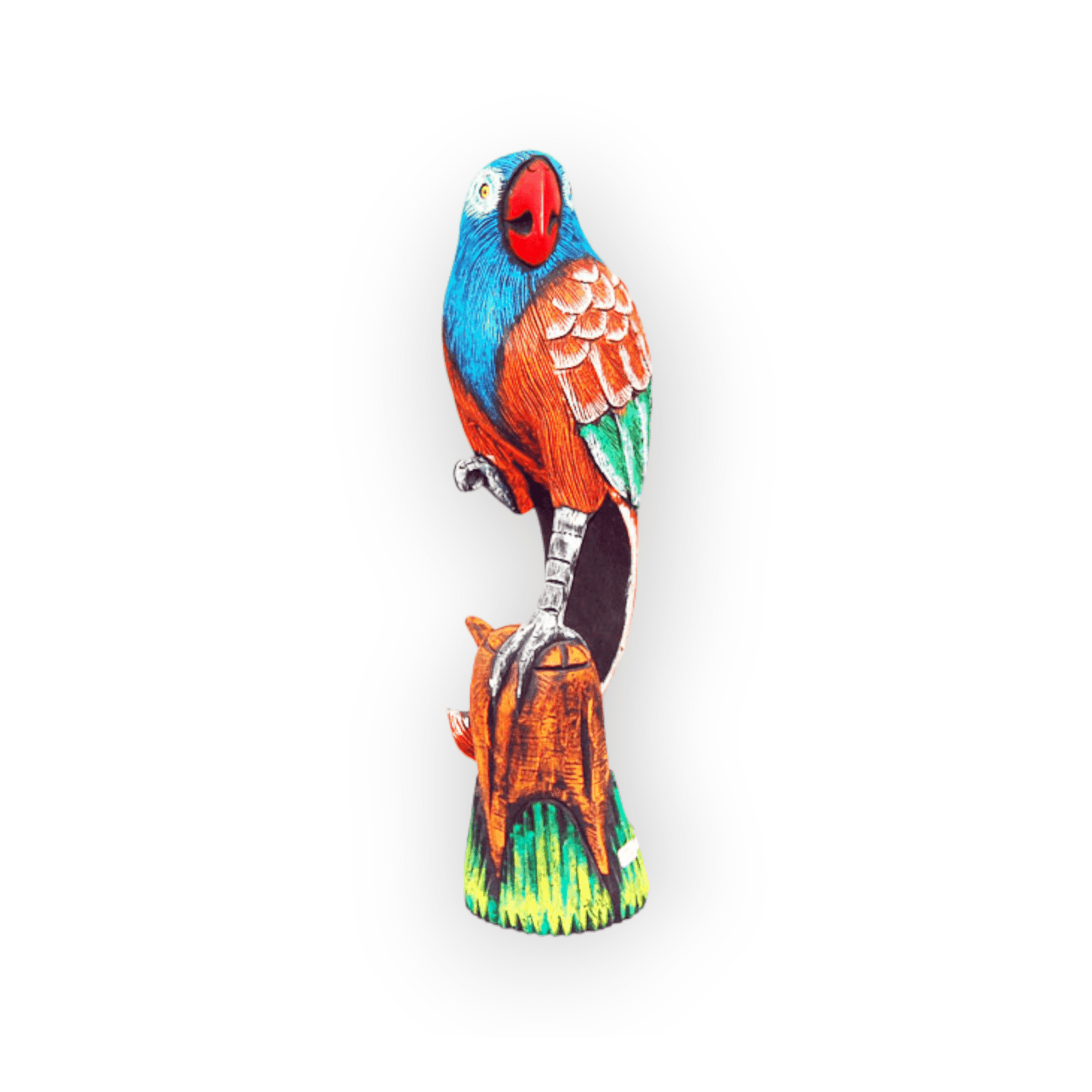 Hand Carved Wooden Parrot Standing on One Leg