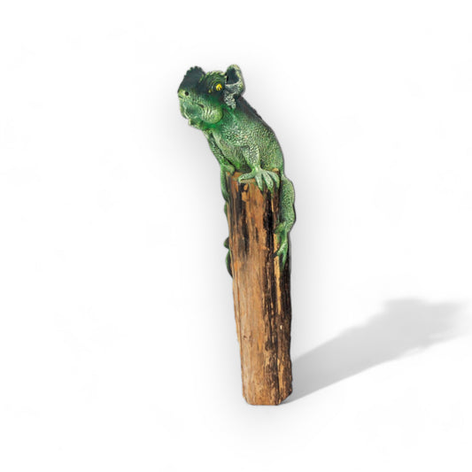Green Chameleon Toy on a log 25" Tall