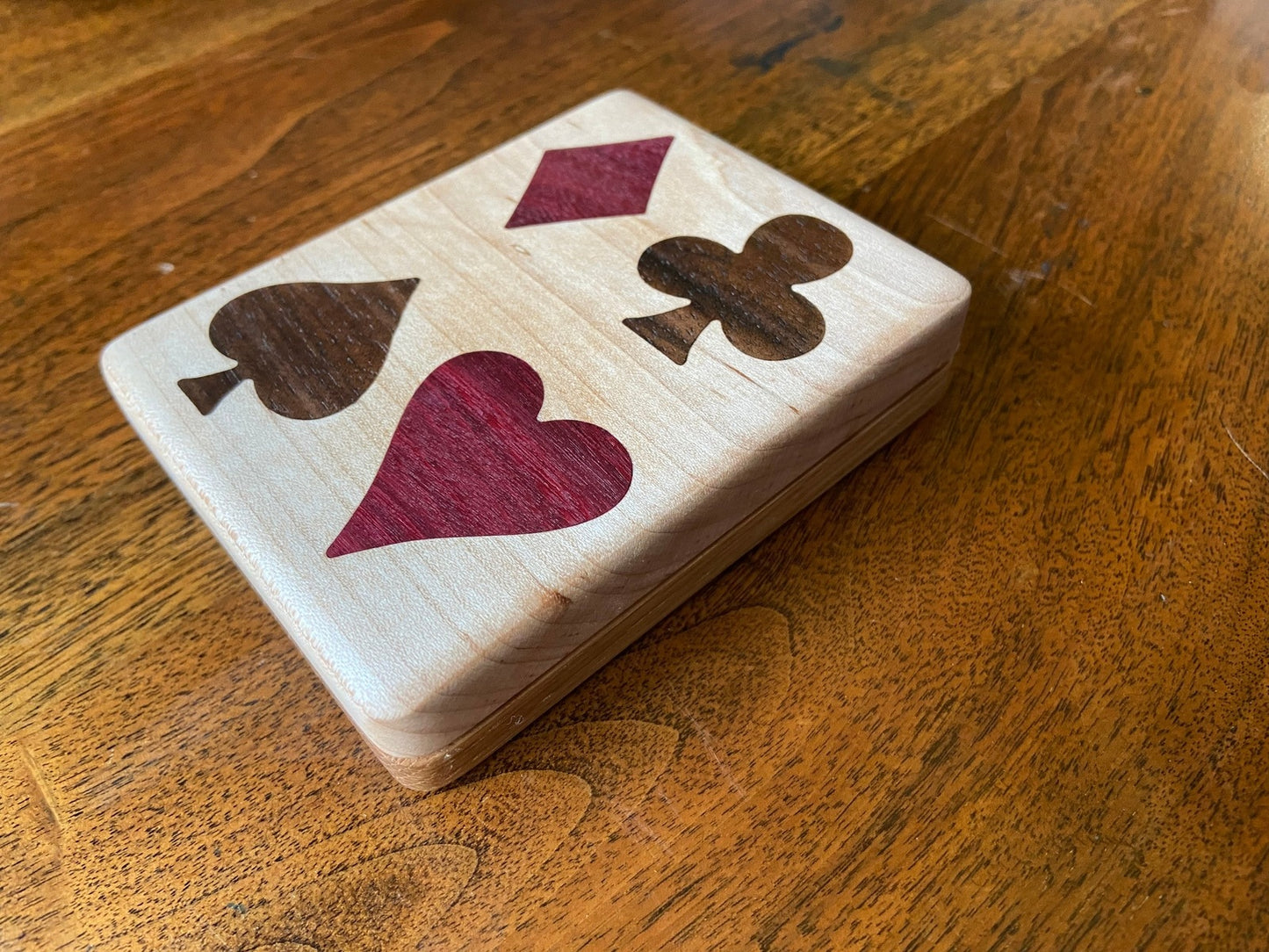 Handcrafted Wooden Playing Card Box - various wood and inlay options.