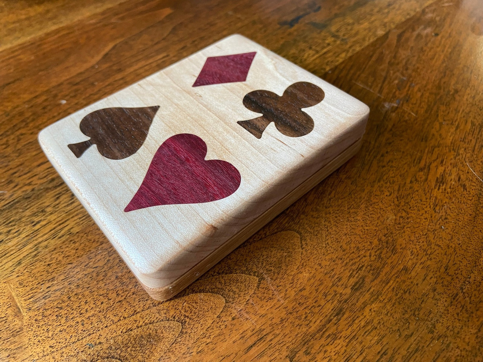 Handcrafted Wooden Playing Card Box - various wood and inlay options.