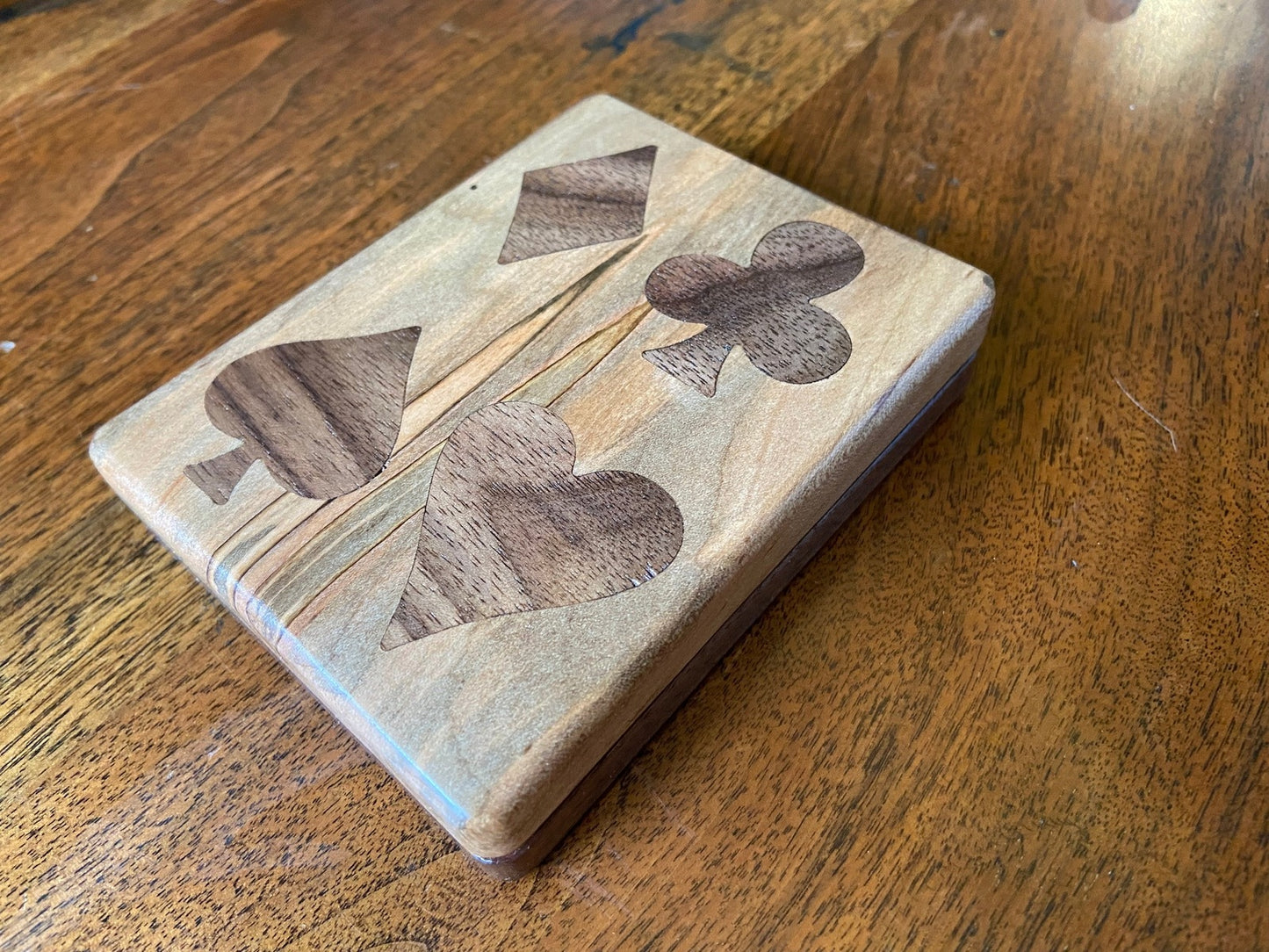 Handcrafted Wooden Playing Card Box - various wood and inlay options.