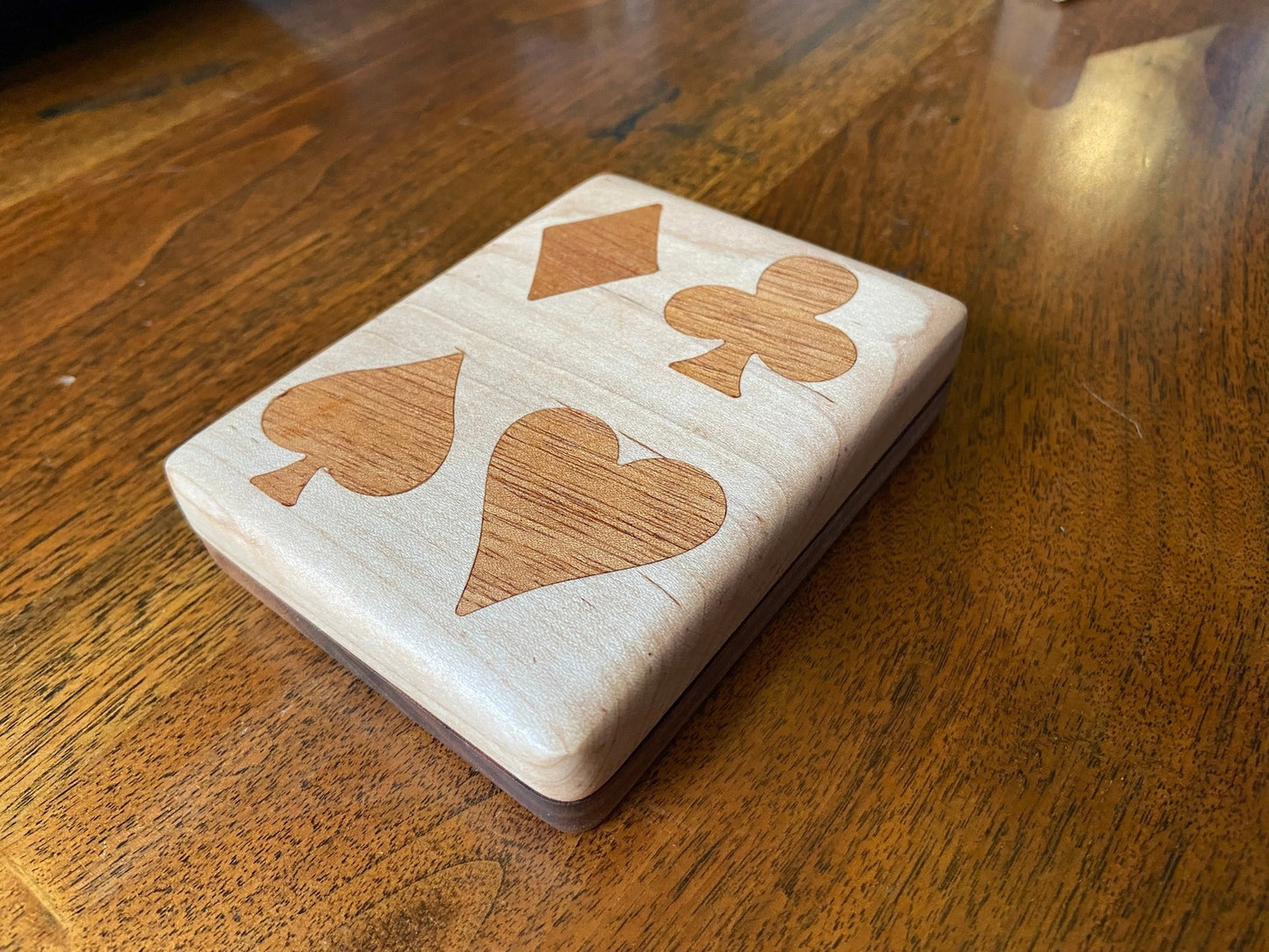 Handcrafted Wooden Playing Card Box - various wood and inlay options.