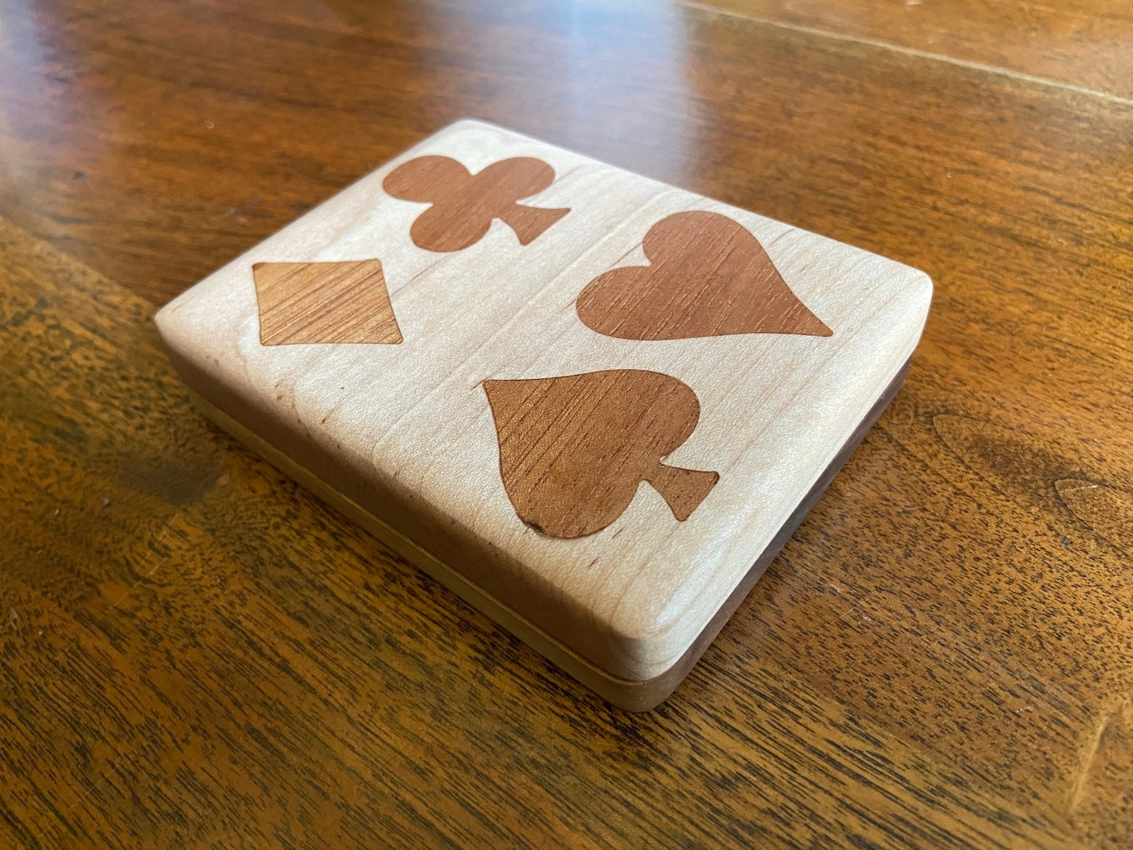 Handcrafted Wooden Playing Card Box - various wood and inlay options.