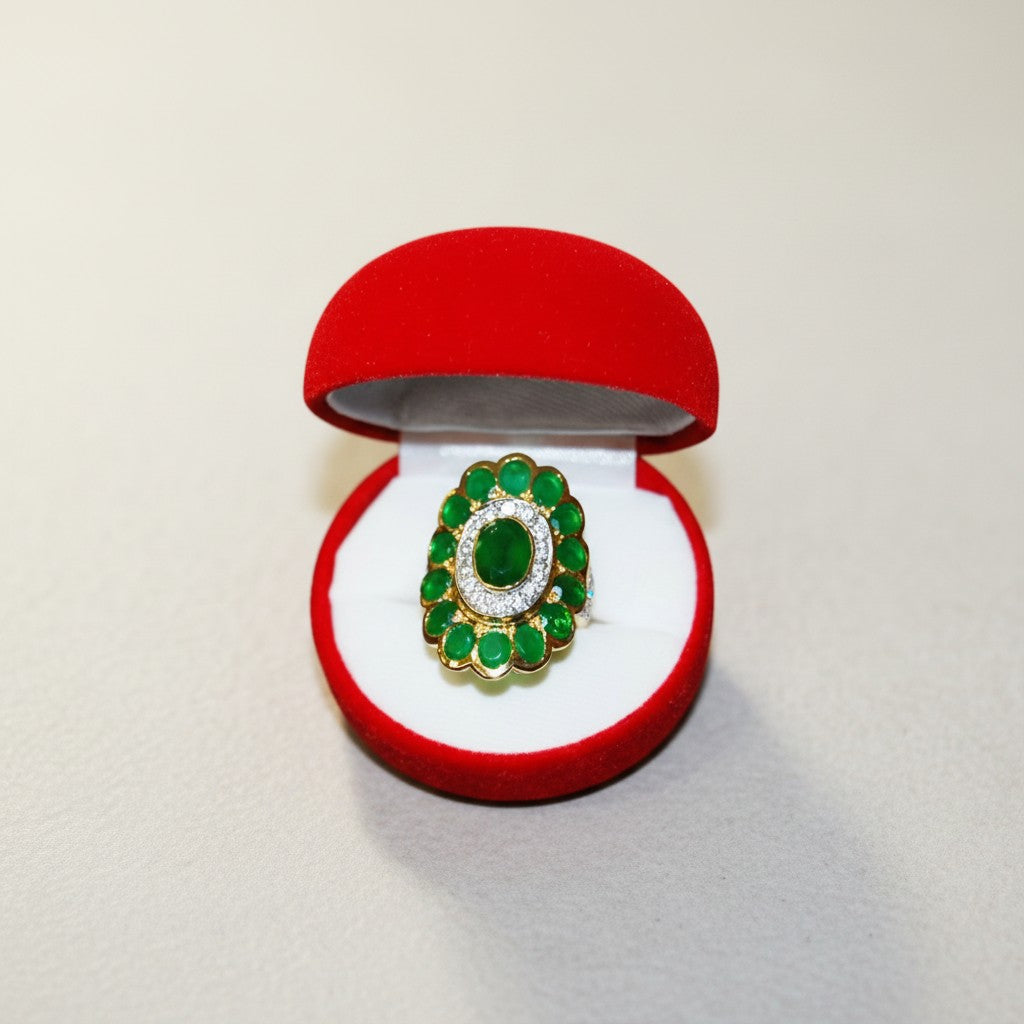 Gold-Dipped Ring with Multiple Peridot Stones Size 8