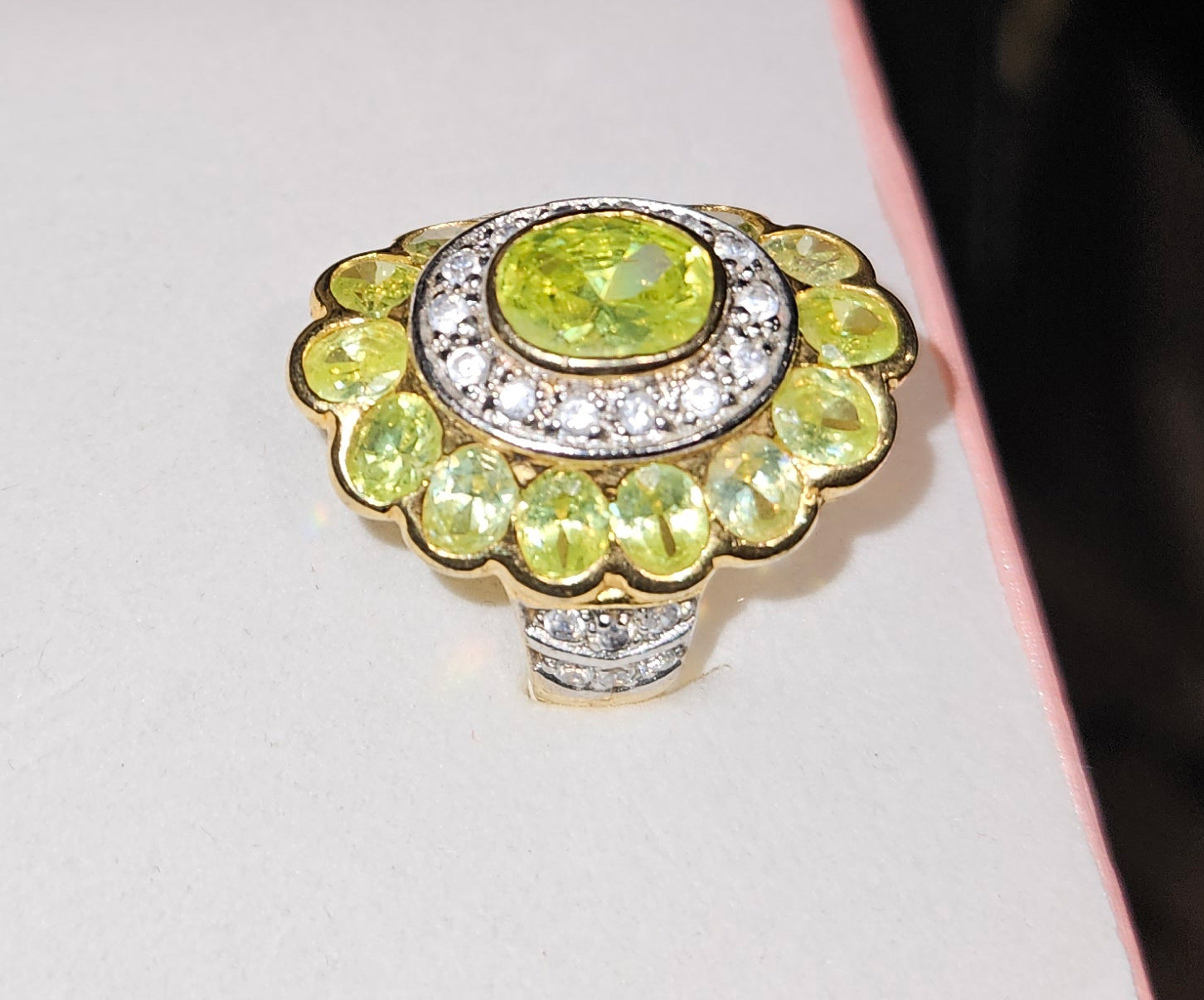 Gold-Dipped Ring with Multiple Peridot Stones Size 8