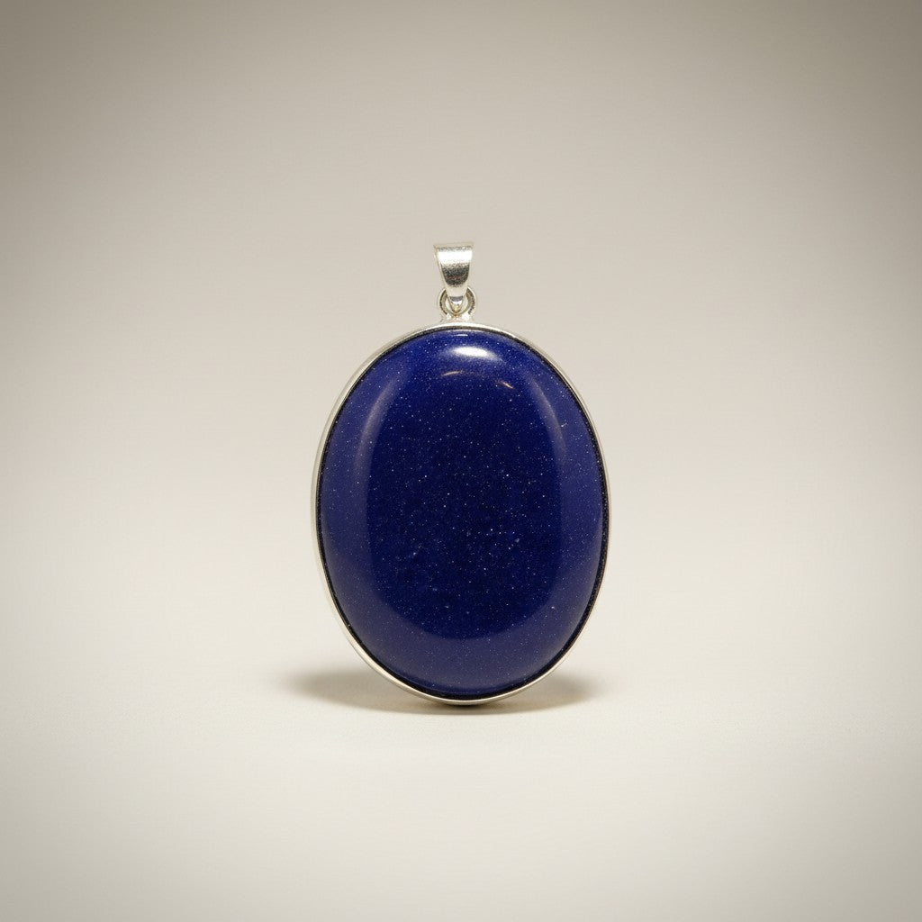 Dark Blue Sparkly Sandstone Pendant 1-3/4"