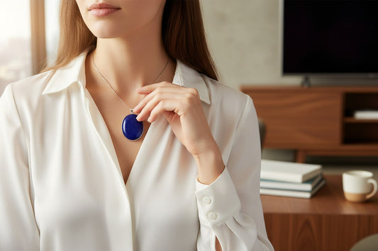 Dark Blue Sparkly Sandstone Pendant 1-3/4"