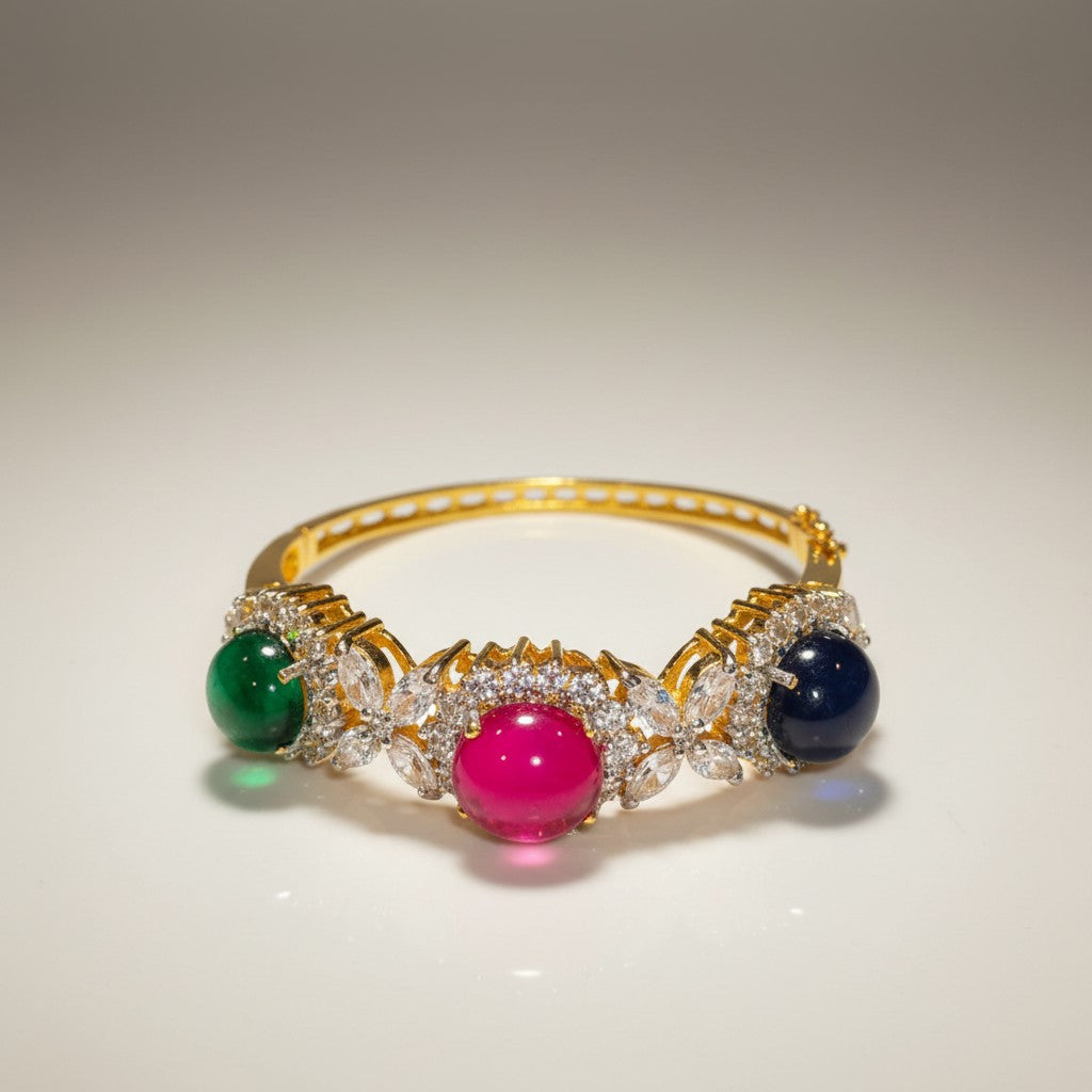 Dipped Gold Bangle with Various Stone 2.3"