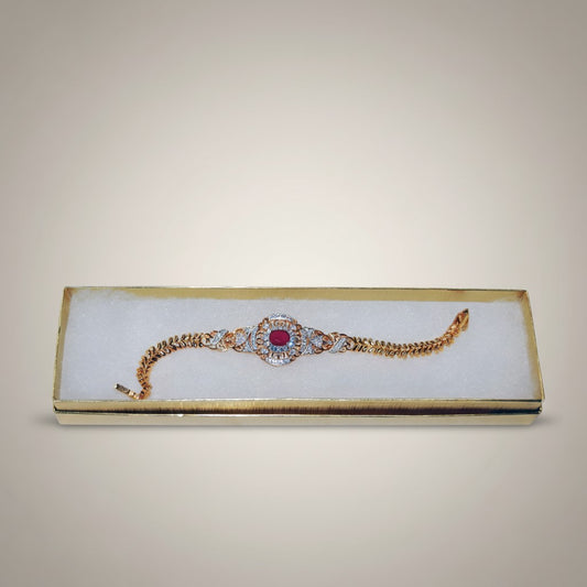 Gold Plated Bracelet 7" Red Center Stone Cubic Zirconia