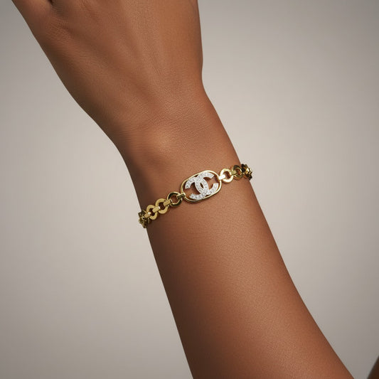 Gold-Plated Bracelet 7 Inches CC Dimond Like Chip Accents