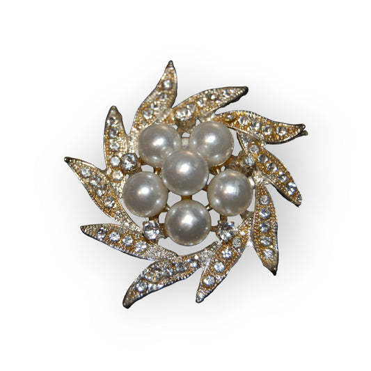 Silver Plated Brooch with Pearls 1-7/8" Diameter