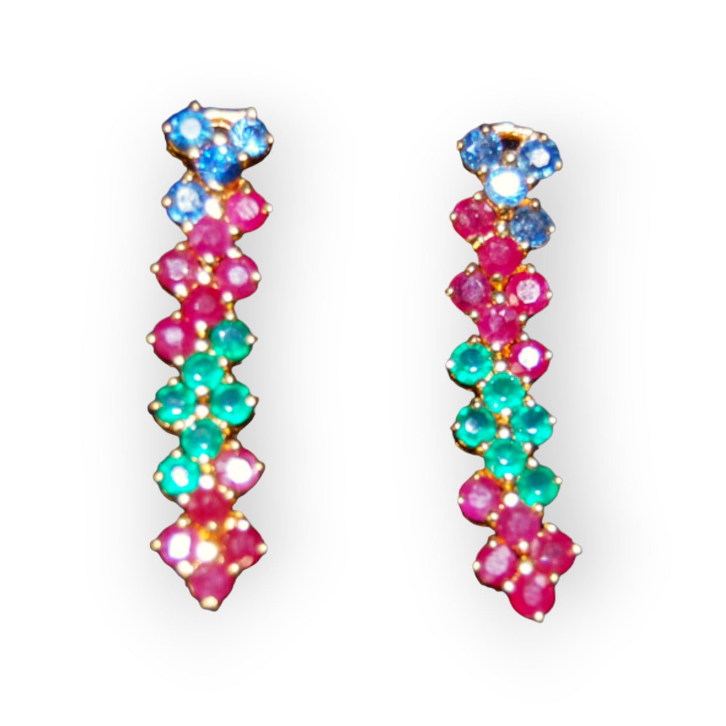 Sapphire Ruby Emerald Synthetic Gold Plated Pierced Stud Earrings