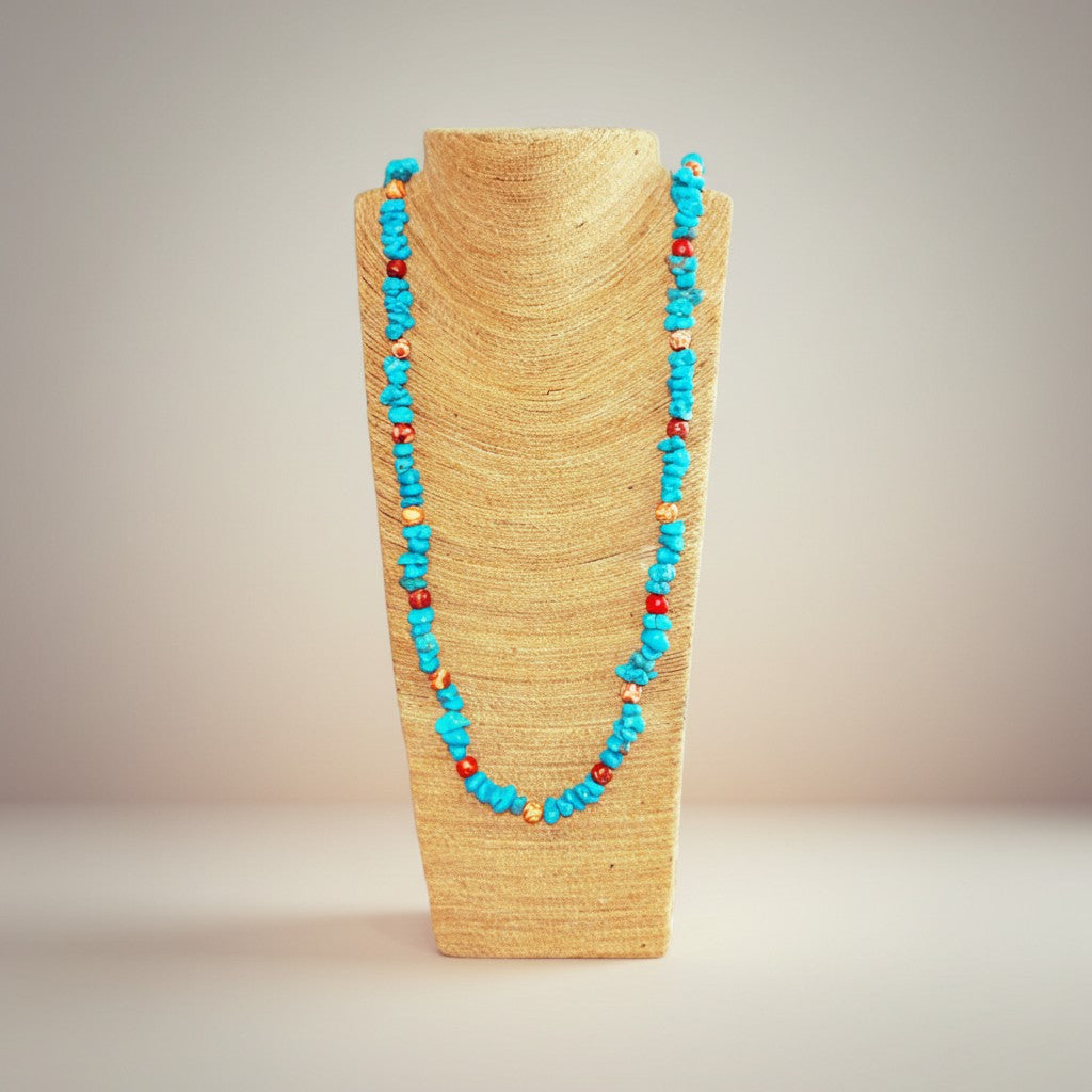 Turquoise Necklace Red Stone Accent