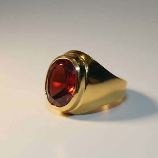 Gold Dipped Men's Ring With Red Synthetic Stone Size 9
