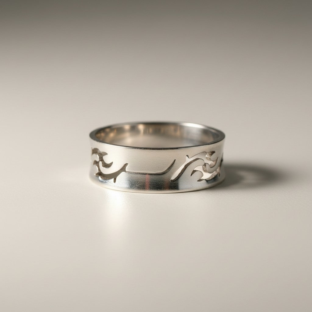 Silver Ring Engraved Dragon Design 7