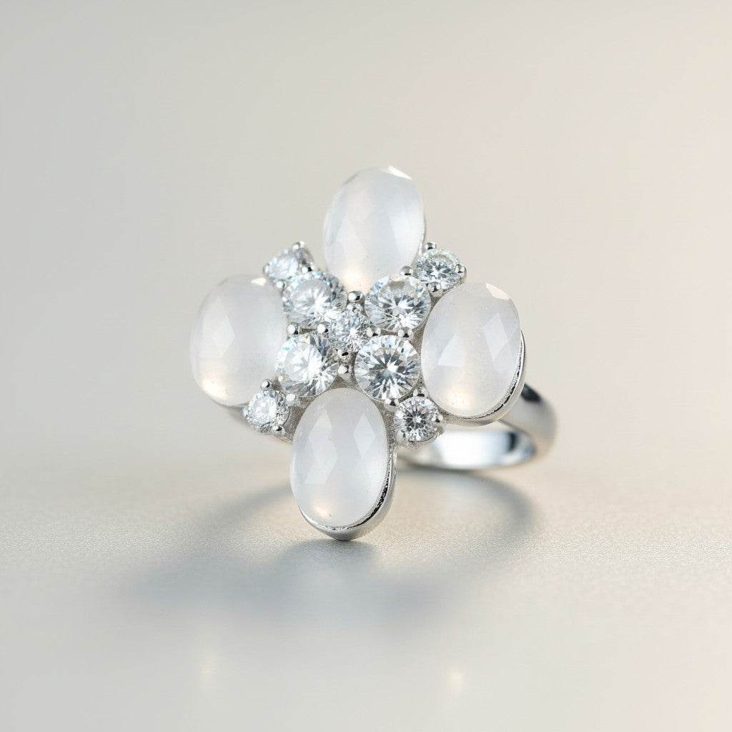 White Quartz Cubic Zirconia Silver Plated Ring