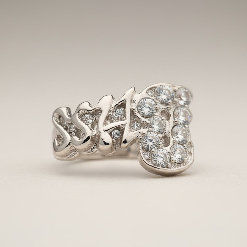 Silver Ring with Letter Design Size 8