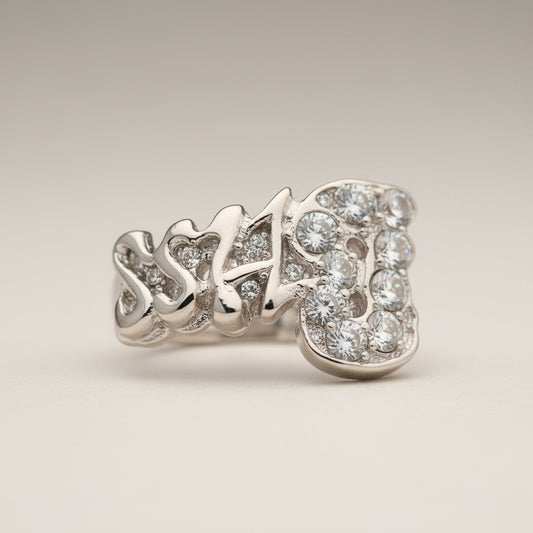 Silver Ring with Letter Design Size 8