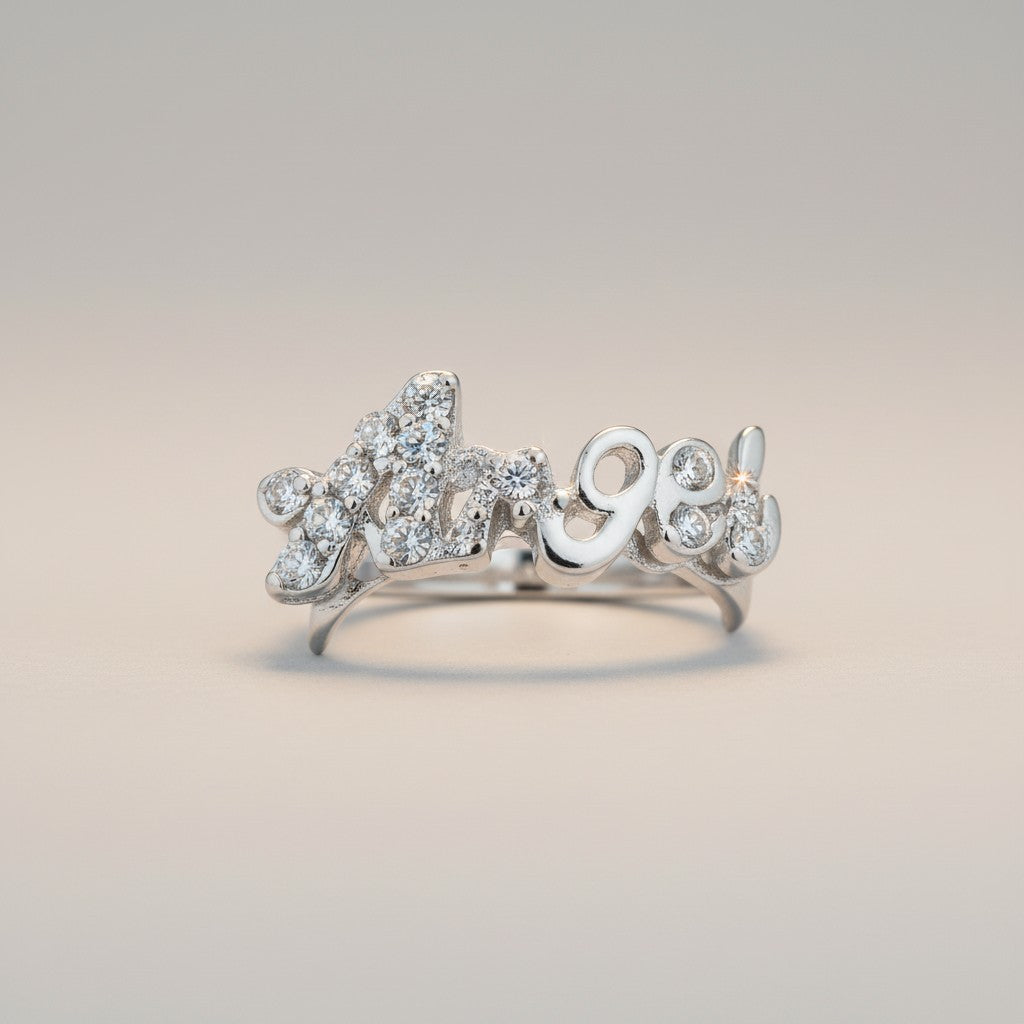 Silver Ring with Letter Motif 8
