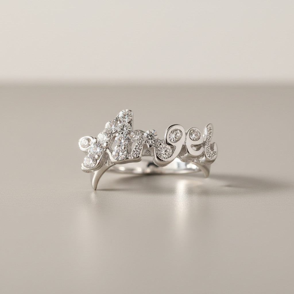 Silver Ring with Letter Motif 8