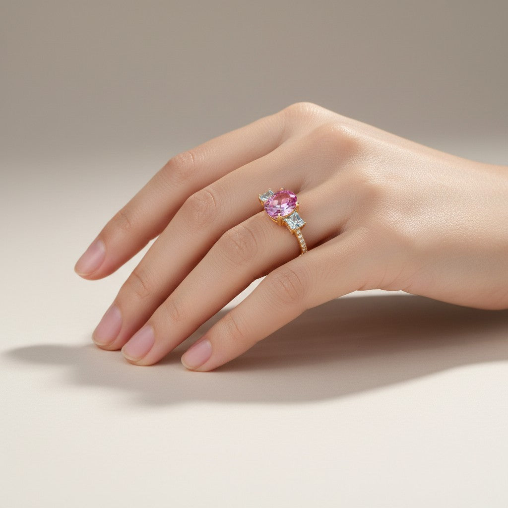 Gold Dipped Ring Cubic Zirconia Stone Size 8