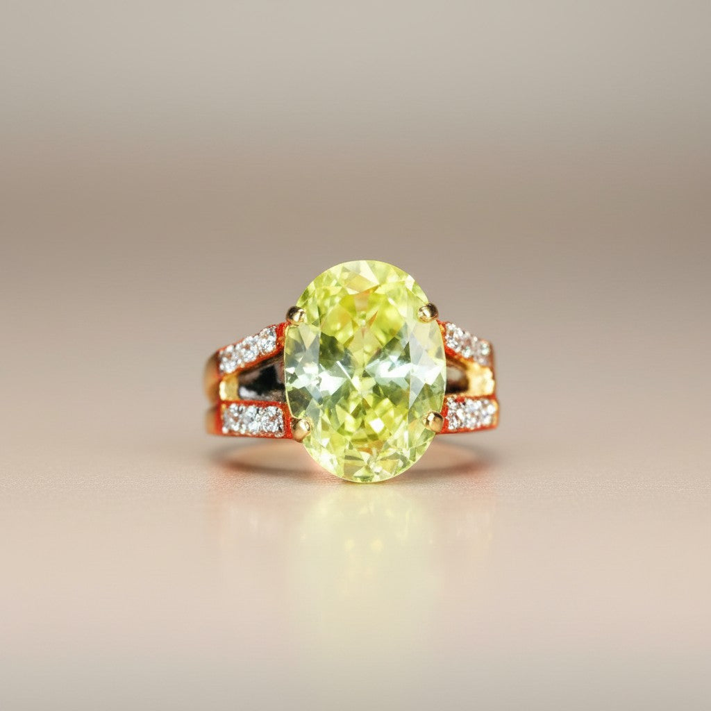 Yellow Stone Gold Dipped Ring Cubic Zirconia Stone Size 6