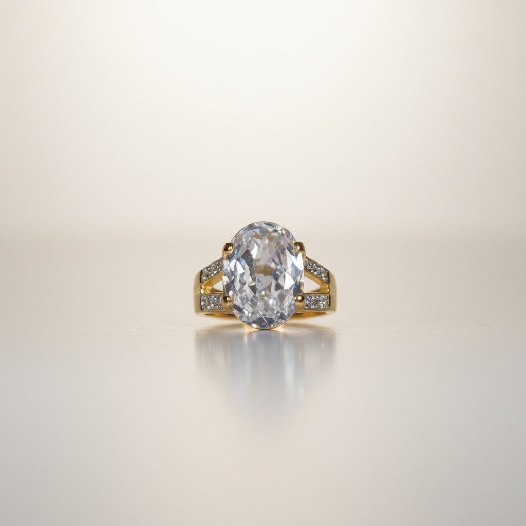 Gold Dipped Ring Cubic Zirconia Stone Size 7
