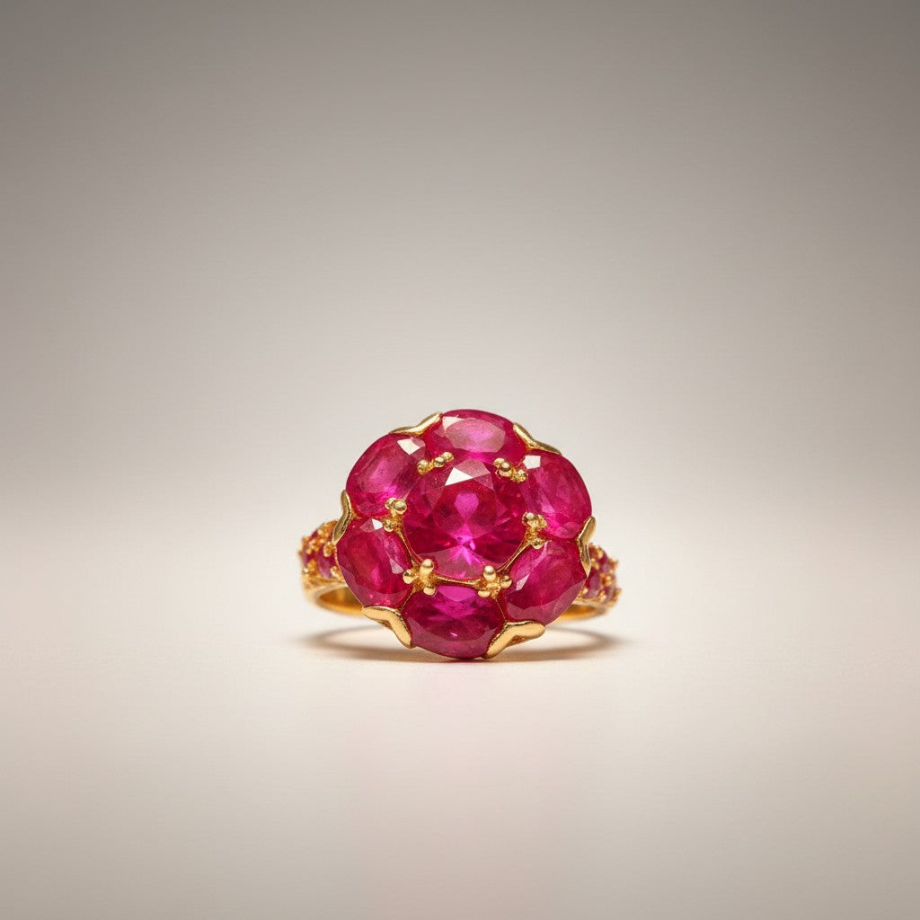 Oval Ring Red Burma Ruby Stones on Gold Plate 7.5