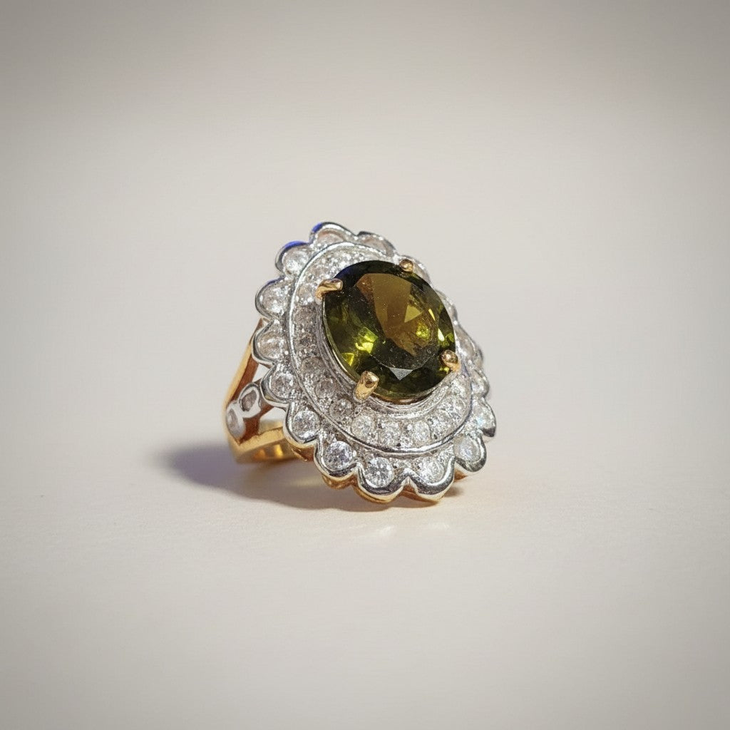 Gold-Dipped Ring with Peridot Center Stone Size 7