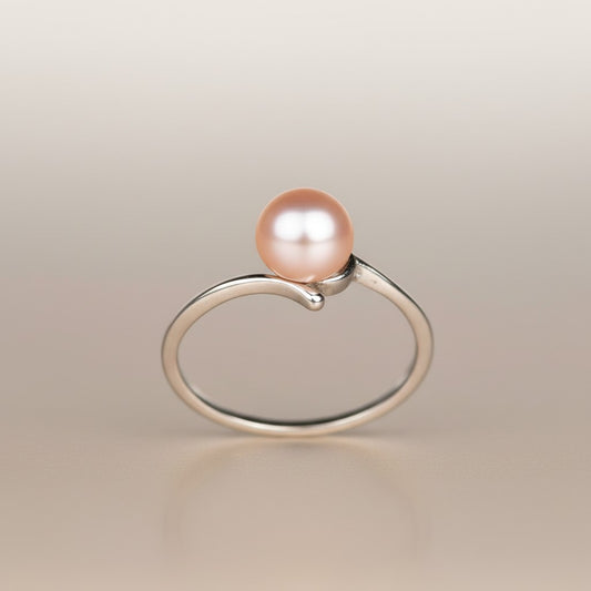 Single Pink Pearl Ring Silver 8.5