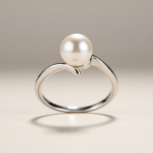 Single White Pearl Ring Silver 8