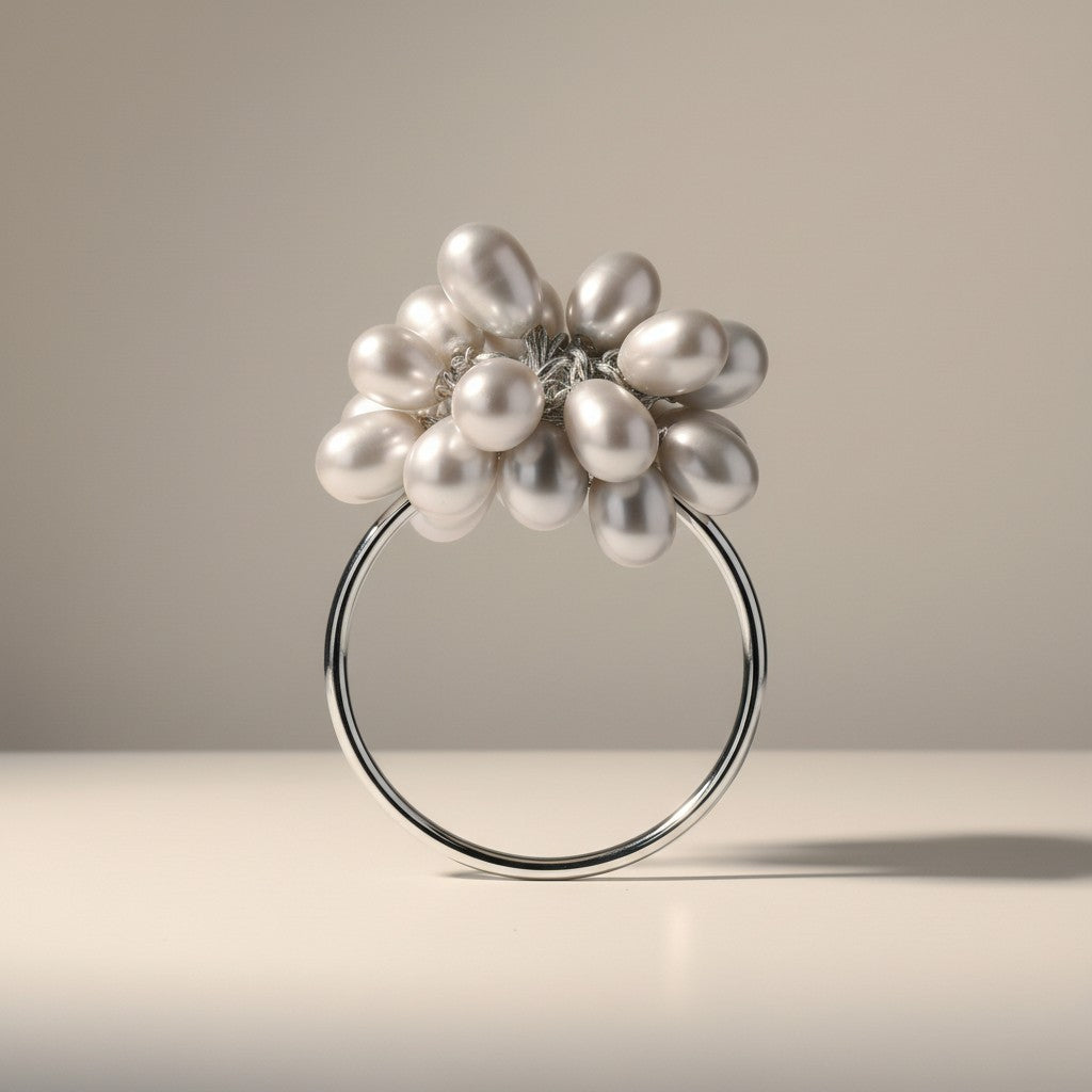 Silver Pearl Ring Cluster