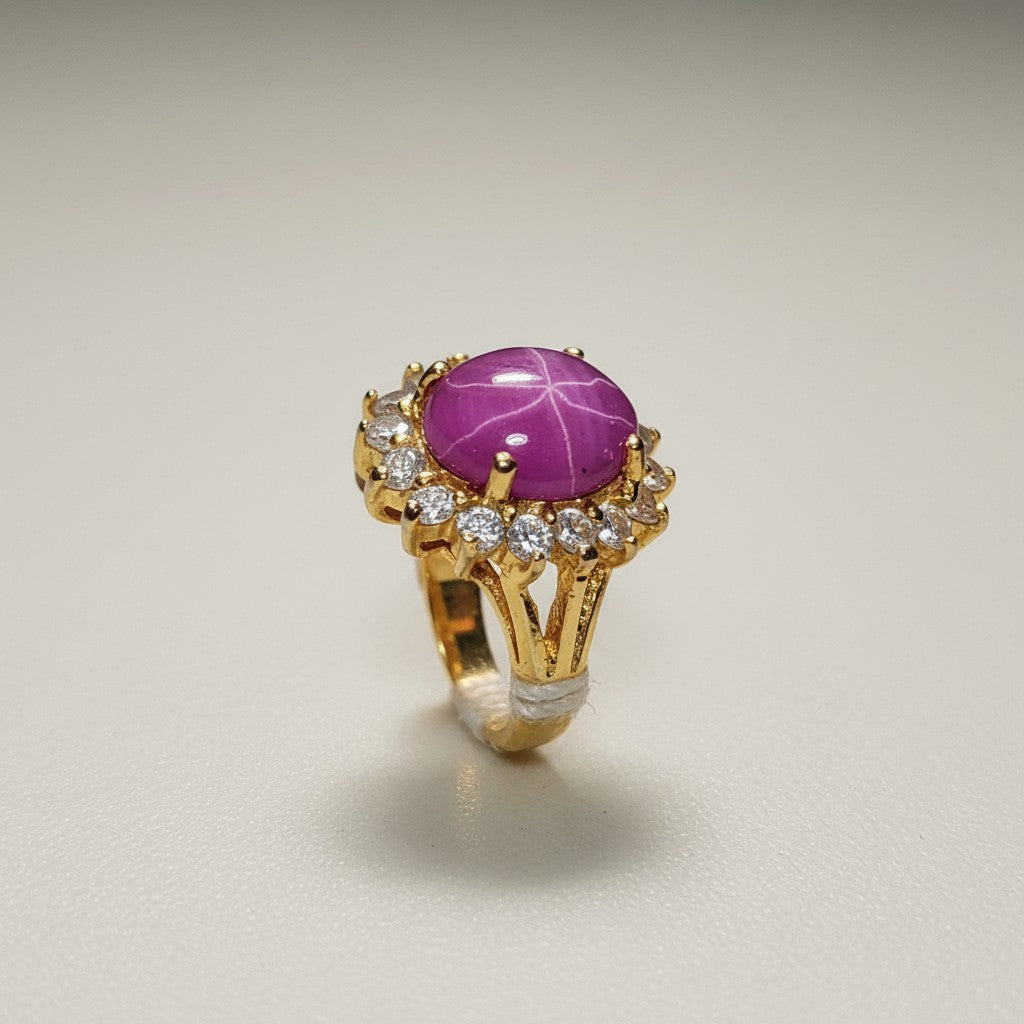 Gold-Dipped Rose Star Sapphire with Cubic Zirconia Stone