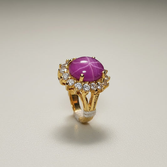 Gold-Dipped Rose Star Sapphire with Cubic Zirconia Stone