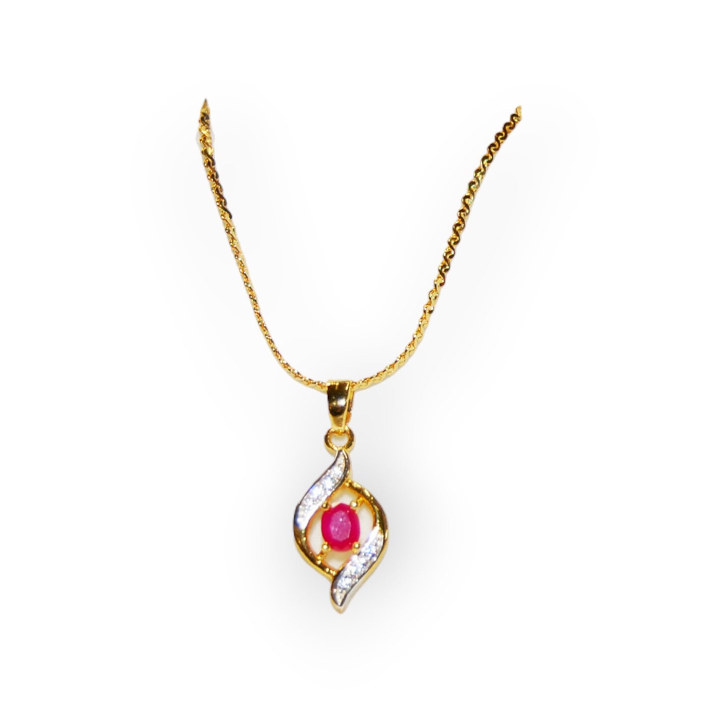 Gold-Plated Necklace and Red Stone Pendant
