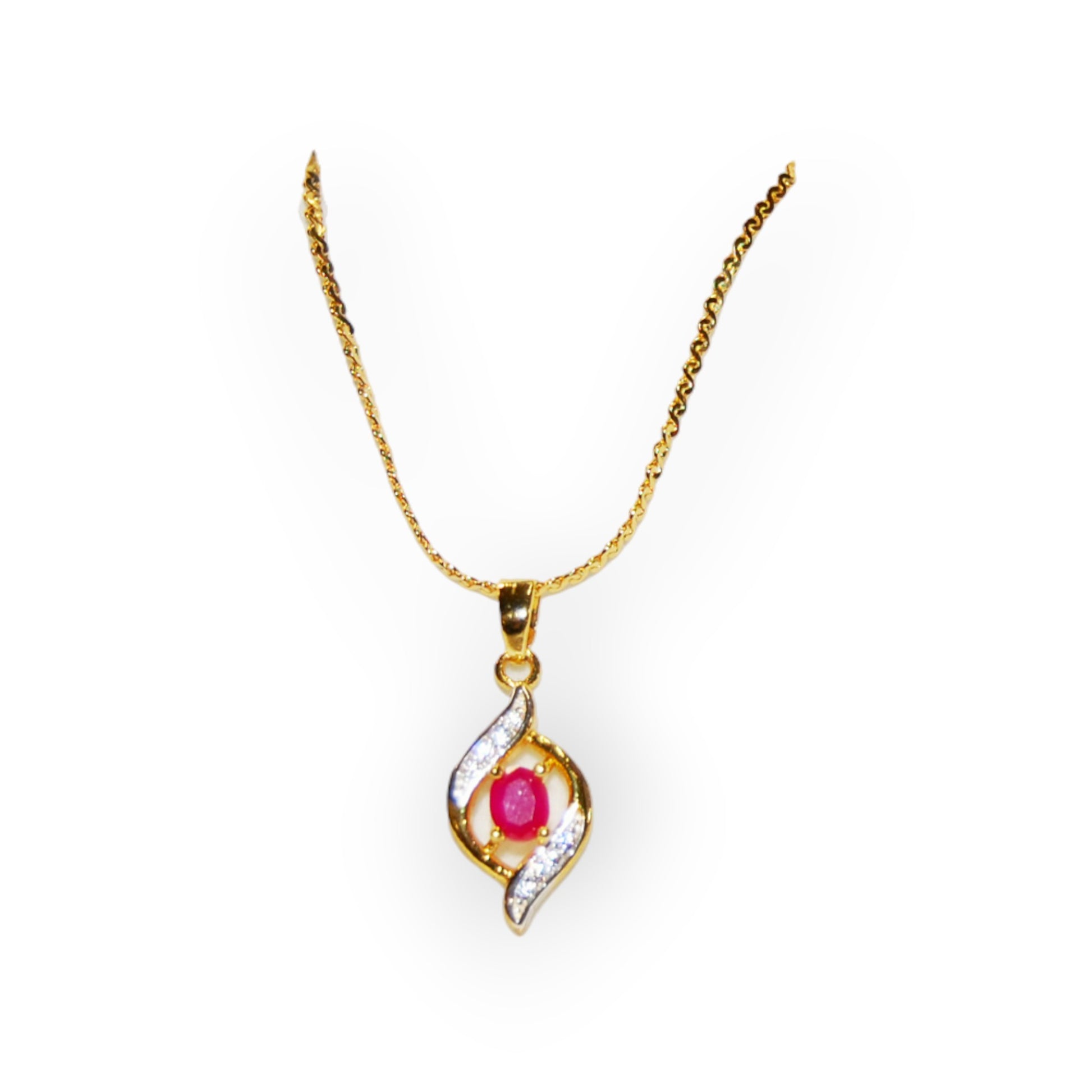 Gold-Plated Necklace and Red Stone Pendant