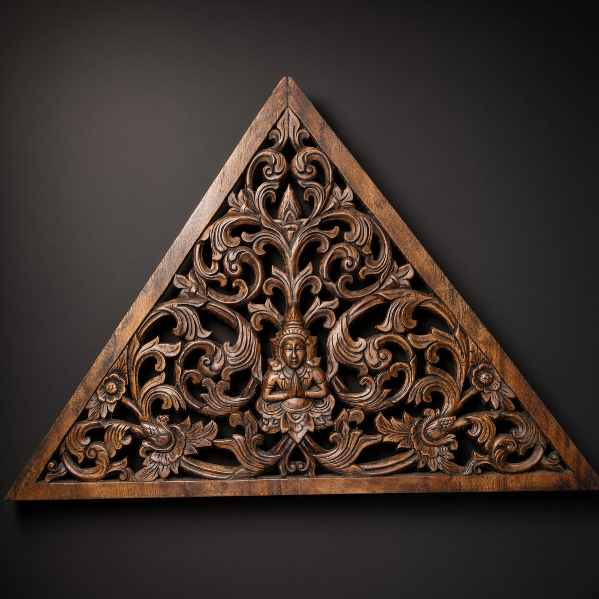 Carved Teak Triangle Wall Decor 43 x 27.5 Inches