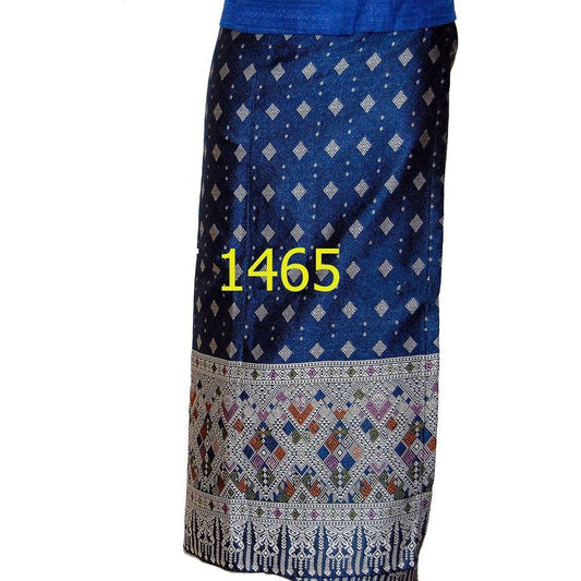 Lao Style Silk Skirt Blue 1465-Large
