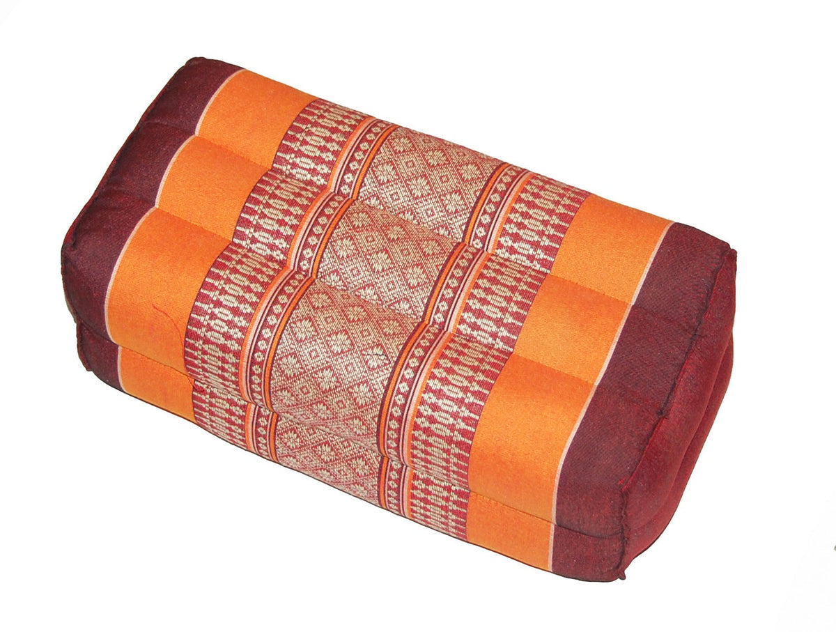 Kapok neck pillow with six sewn compartments in orange and red