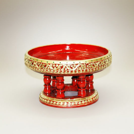Wooden Ceremonial Bowl Red & Gold 8" Diameter